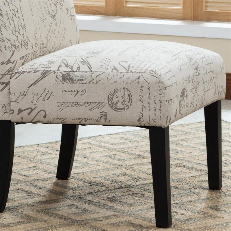 Roundhill Furniture Botticelli English Letter Print Fabric Armless Contemporary Accent Chair, Single