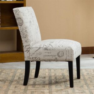 Roundhill Furniture Botticelli English Letter Print Fabric Armless Contemporary Accent Chair, Single