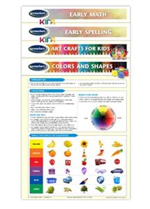 home-schooling guides 4 chart bundle - pre-k to grade 2 - laminated charts on early math, early spell, arts and craft, color and shapes quick reference guides by permacharts