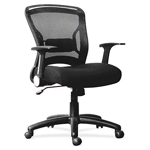 Lorell Flipper Arm Mid-Back Chair, 39.6" x 27.8" x 28", Black