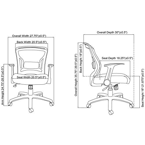 Lorell Flipper Arm Mid-Back Chair, 39.6" x 27.8" x 28", Black