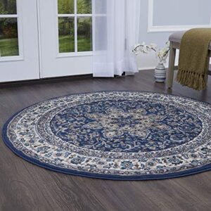 home dynamix tremont magnolia rug, 39" round, navy/ivory