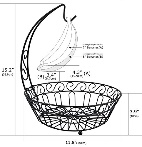 Surpahs Countertop Fruit Basket Stand w/Detachable Banana Hanger [Improved]