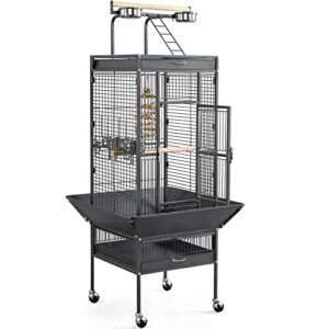 yaheetech 61.5-inch wrought iron rolling large parrot bird cage for parakeets with play top