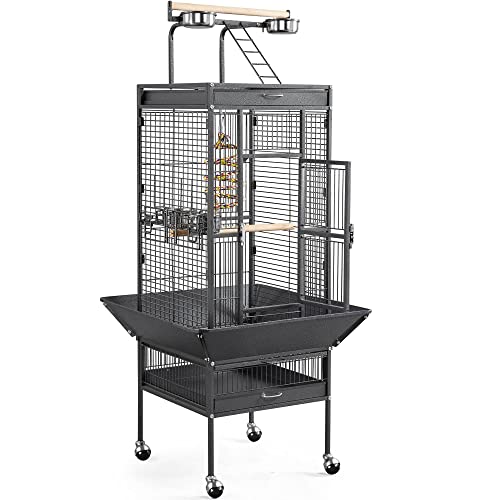 Yaheetech 61.5-inch Wrought Iron Rolling Large Parrot Bird Cage for Parakeets with Play Top