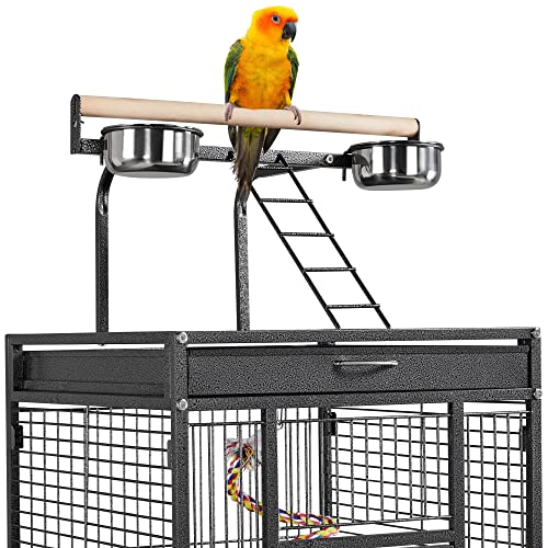 Yaheetech 61.5-inch Wrought Iron Rolling Large Parrot Bird Cage for Parakeets with Play Top