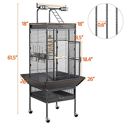 Yaheetech 61.5-inch Wrought Iron Rolling Large Parrot Bird Cage for Parakeets with Play Top