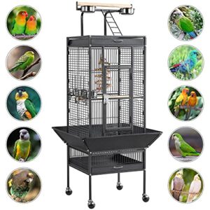 Yaheetech 61.5-inch Wrought Iron Rolling Large Parrot Bird Cage for Parakeets with Play Top