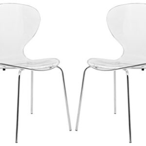 LeisureMod Modern Oyster Side Chair (Set of 2), Clear