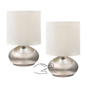 catalina lighting caden 2-pack mini 9-inch metal touch accent lamps with linen drum shades, classic silver, 18581-000, 9.25"
