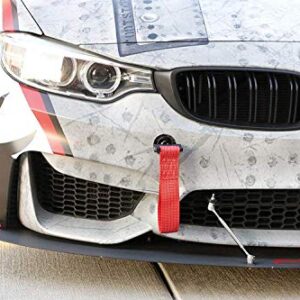 iJDMTOY Track Racing Style Red Tow Strap Compatible With BMW 1 3 5 Series X5 X6 & MINI Cooper (E36 E39 E46 E82 E90 E91 E92 E93 E70 E71 R50 R51 R52 R53 R55 R56 R57 R58 R59), Tow Hole Mount Nylon Loop