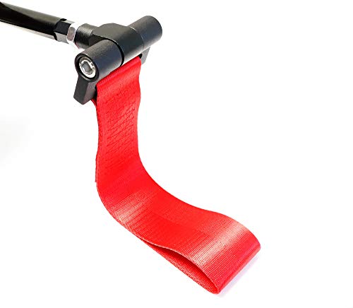 iJDMTOY Track Racing Style Red Tow Strap Compatible With BMW 1 3 5 Series X5 X6 & MINI Cooper (E36 E39 E46 E82 E90 E91 E92 E93 E70 E71 R50 R51 R52 R53 R55 R56 R57 R58 R59), Tow Hole Mount Nylon Loop