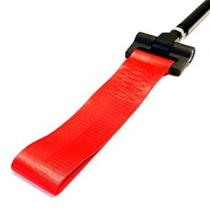 iJDMTOY Track Racing Style Red Tow Strap Compatible With BMW 1 3 5 Series X5 X6 & MINI Cooper (E36 E39 E46 E82 E90 E91 E92 E93 E70 E71 R50 R51 R52 R53 R55 R56 R57 R58 R59), Tow Hole Mount Nylon Loop