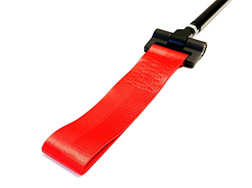 iJDMTOY Track Racing Style Red Tow Strap Compatible With BMW 1 3 5 Series X5 X6 & MINI Cooper (E36 E39 E46 E82 E90 E91 E92 E93 E70 E71 R50 R51 R52 R53 R55 R56 R57 R58 R59), Tow Hole Mount Nylon Loop