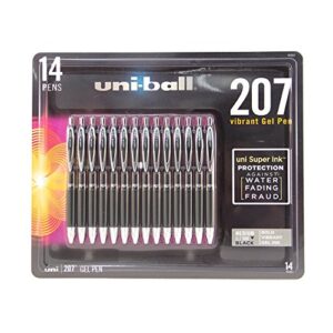 uni-ball 207 retractable roller ball gel pen, medium point, 14 count, black