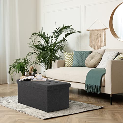 Seville Classics Large 30" Foldable Bench Ottoman Footrest Storage Chest Coffee Table Stool, for Bedroom, Living Room, Entryway, Lounge, Modern Gray, 1-Pack