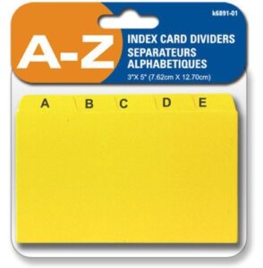 index card dividers a - z, 3 x 5" , seperate cards for each alphabet