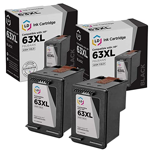 LD Products Remanufactured Ink Cartridge Replacement for HP 63XL F6U64AN High Yield (Black, 2-Pack)