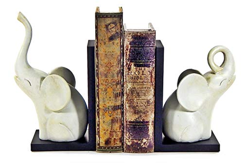 Bellaa 23057 Decorative Bookends Vintage Antiques White Elephant Abstract Modern Minimalistic Boho Farmhouse Book Ends Shelves Living Room Triumphant 9 Inch