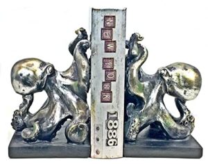 bellaa decorative bookends octopus pirate sailors nautical home decor vintage antique cute cool book ends unique accents silver 6 inch