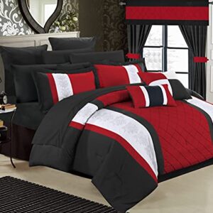 Chic Home 24 Piece Danielle Complete Pin Tuck Embroidery Color Block Bedding, King, Red