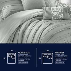 Chic Home Hailee 24 Piece Comforter Set Complete Bed in a Bag Pleated Ruffles and Reversible Print with Sheet Set and Window Treatment, Queen Silver,CS1966-AN