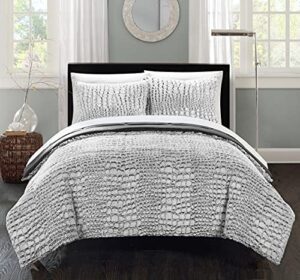 chic home 3 piece new faux fur collection with mink like backing in alligator animal skin design comforter set, queen, grey
