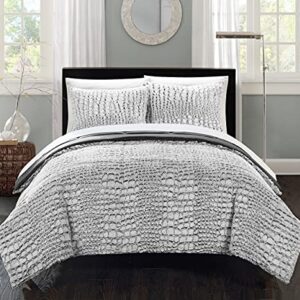 Chic Home 3 Piece New Faux Fur Collection with Mink Like Backing in Alligator Animal Skin Design Comforter Set, Queen, Grey