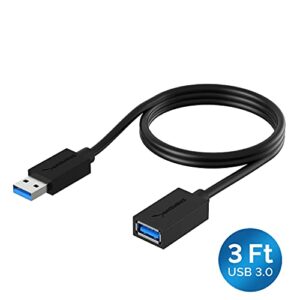 SABRENT 22AWG USB 3.0 Extension Cable A Male to A Female [Black] 3 Feet (CB-3030)