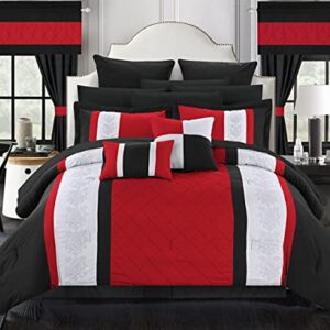 Chic Home 24 Piece Danielle Complete Pin Tuck Embroidery Color Block Bedding, King, Red