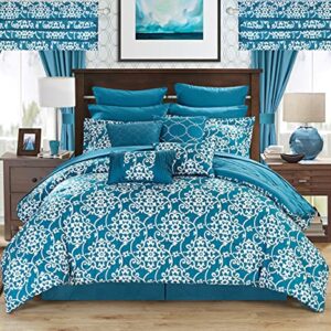 Chic Home Hailee 24 Piece Comforter Complete Bed in a Bag Sheet Set and Window Treatment, Queen, Teal