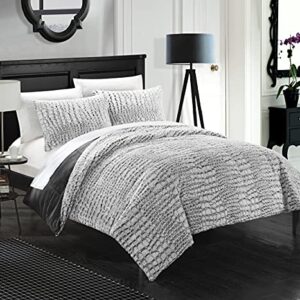 Chic Home 3 Piece New Faux Fur Collection with Mink Like Backing in Alligator Animal Skin Design Comforter Set, Queen, Grey