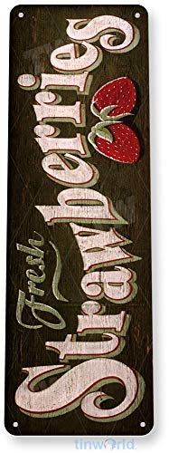 Tinworld Tin Sign Fresh Strawberries Rustic Garden Metal Sign Decor Kitchen Cottage Farm A872