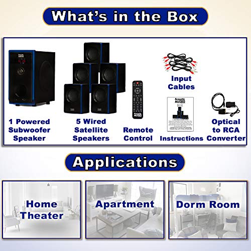 Acoustic Audio AA5102 Bluetooth 5.1 Speaker System with Optical Input Home Theater