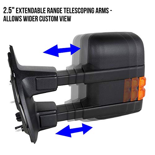 Powered+Heated+Amber LED Signal Towing Mirrors Compatible with Ford F250-F550 Super Duty 08-16, Driver and Passenger Side, Black Cover