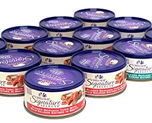 Wellness Natural Grain Free Signature Selects Flaked Wet Cat Food Variety Pack Box - 2 Flavors (Wild Salmon & Shrimp) - 2.8 Ounces Each (12 Total Cans)