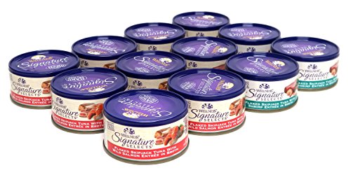 Wellness Natural Grain Free Signature Selects Flaked Wet Cat Food Variety Pack Box - 2 Flavors (Wild Salmon & Shrimp) - 2.8 Ounces Each (12 Total Cans)