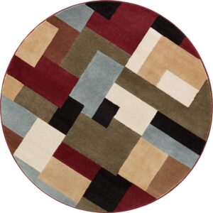 imperial mosaic multicolor geometric modern casual 8 round ( 7'10'' round) area rug easy to clean stain fade resistant shed free abstract contemporary color block boxes soft living dining room rug