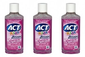 act kids anti-cavity fluoride rinse, bubblegum blowout travel size 1 oz (pack of 3)