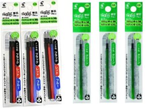 pilot frixion ball point pen spare slim inks 0.5mm for multi ink ball point pen (black,red,blue,green) 3 packs set total 12 spare inks from japan