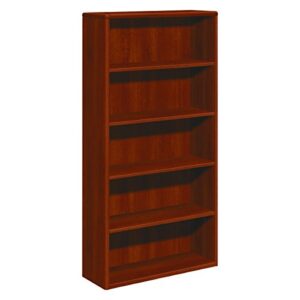 hon 10700 series wood bookcase, five shelf, 36w x 13 1/8d x 71h, cognac