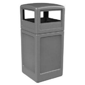 commercial zone square waste container with dome lid, polyethylene, 42-gal, gray