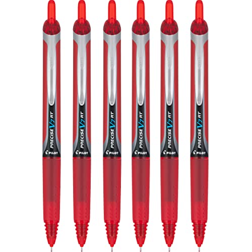 Pilot Precise V7 RT Retractable Rolling Ball Pens, Fine Point, Red Ink, 6 Pack