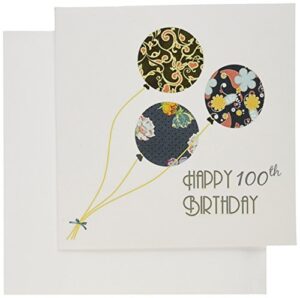 happy 100th birthday - floral balloons black brown blue - greeting card, 6 x 6 inches, single (gc_162041_5)