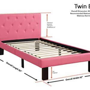 Poundex PU Upholstered Platform Bed, Twin, Pink