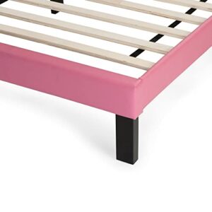 Poundex PU Upholstered Platform Bed, Twin, Pink