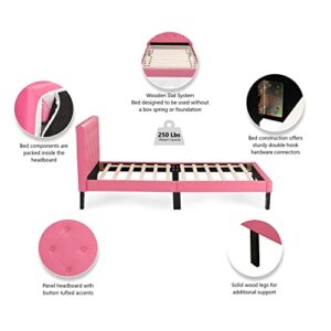 Poundex PU Upholstered Platform Bed, Twin, Pink