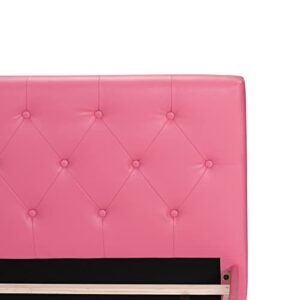 Poundex PU Upholstered Platform Bed, Twin, Pink