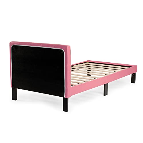 Poundex PU Upholstered Platform Bed, Twin, Pink