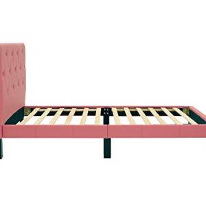 Poundex PU Upholstered Platform Bed, Twin, Pink